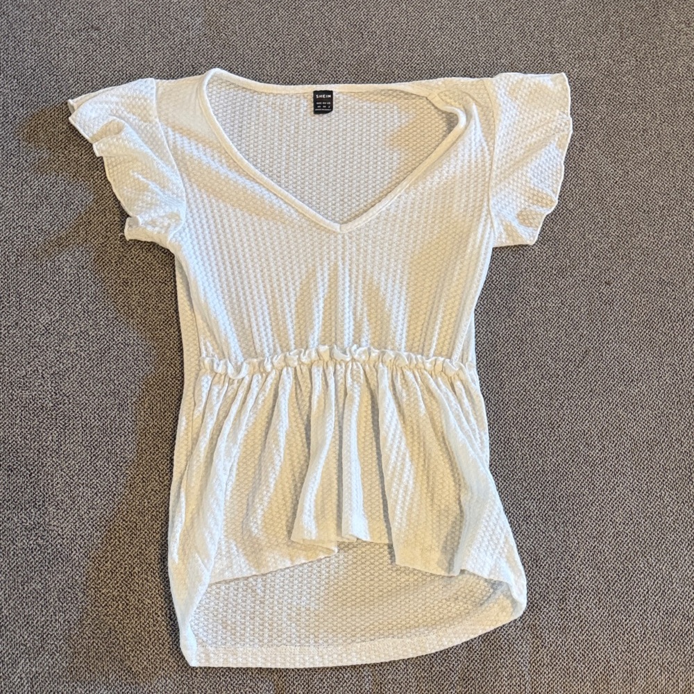 SHEIN White Textured V-Neck Blouse